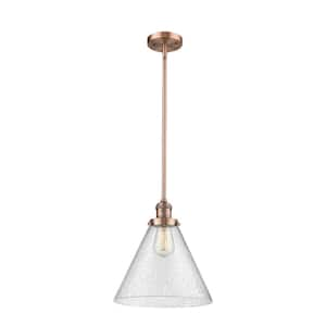 Cone 60-Watt 1-Light Antique Copper Shaded Mini Pendant-Light with Seeded glass Seeded Glass Shade