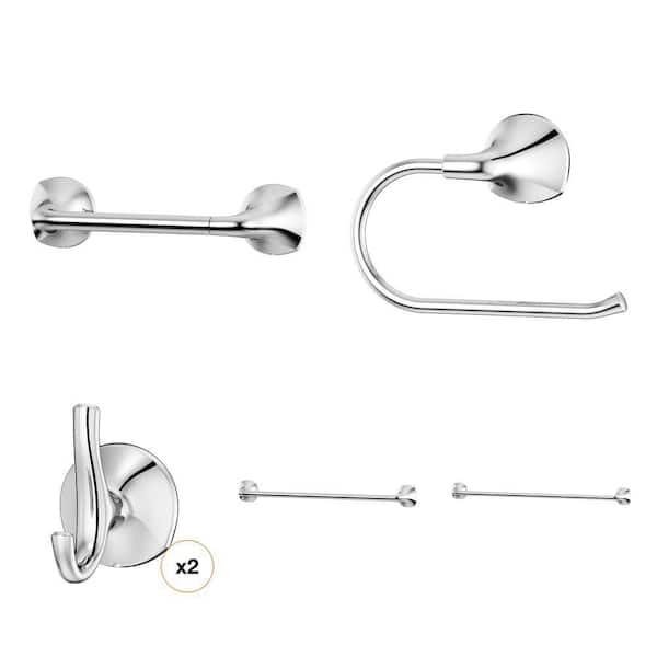 Ladera Polished Chrome Bath Hardware Set: Robe Hook, Towel Ring, 18 in. and 24 in. Towel Bars, Toilet Paper Holder