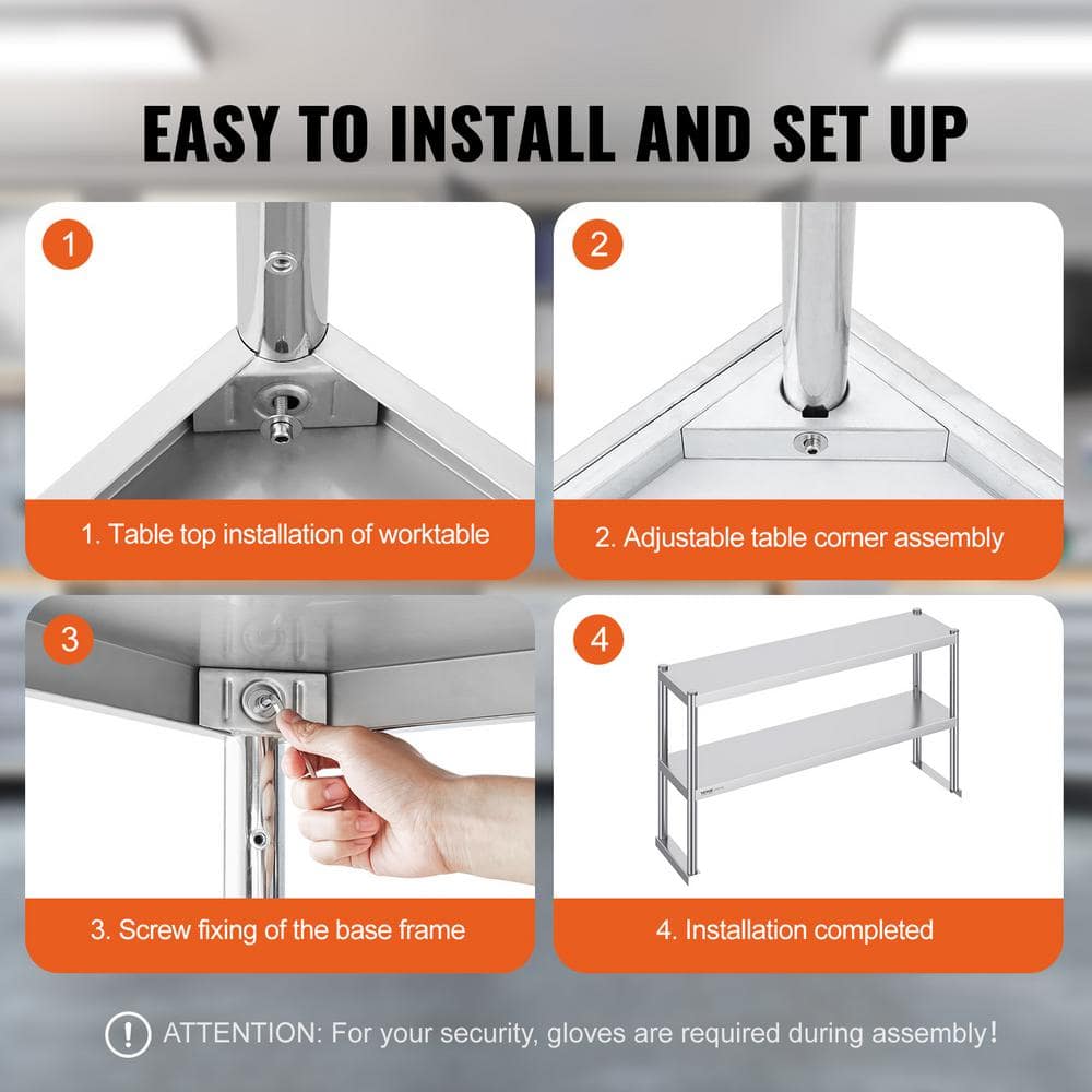 Adjustable Double Tier Stainless Steel Overshelf, 12 x 48 Inch