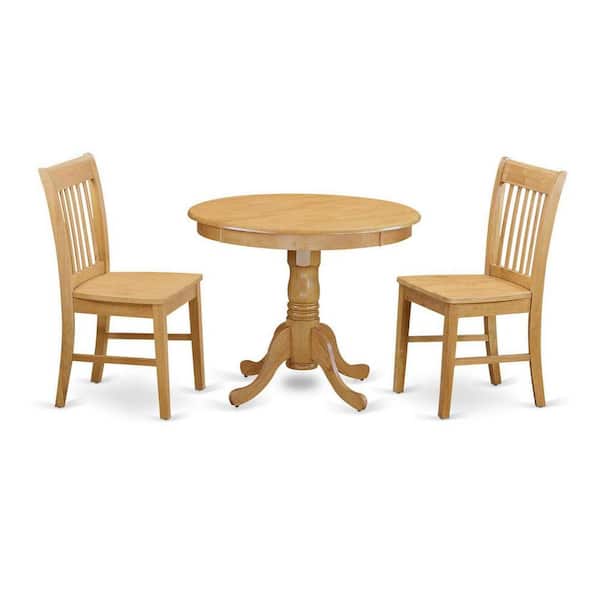 East West Furniture 3-Piece Natural Oak Finish Solid Wood Top - Dining Room Set - Seats 4
