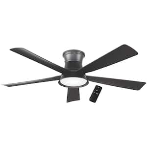 Hawkspur 52 in. Indoor/Outdoor Matte Black Low Profile Ceiling Fan with Adjustable White LED with Remote Included