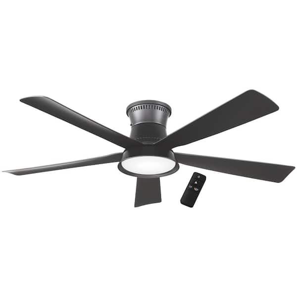 Hampton Bay Hawkspur 52 in. Indoor/Outdoor Matte Black Low Profile Ceiling Fan with Adjustable White LED with Remote Included