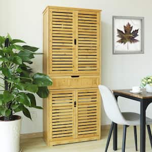 Light wood Natural Bamboo 30 in. W Sideboard Kitchen Storage Cabinet with Removable Shelves and Drawer