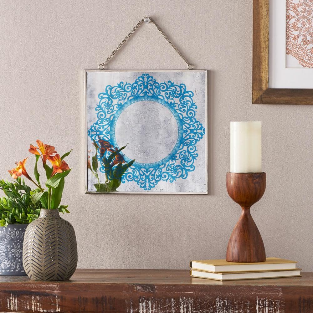 Traditional Orientsl Design Transfer Framed Wall Decor Round Print 12 in. x