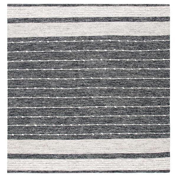 SAFAVIEH Striped Kilim Black Ivory 5 ft. x 5 ft. Striped Square Area Rug