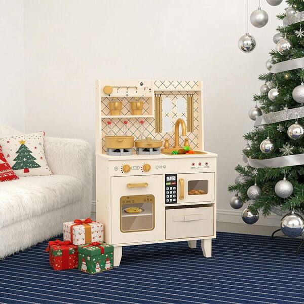 SEEUTEK Wooden Play Kitchen for Kids Compact Pretend Kitchen