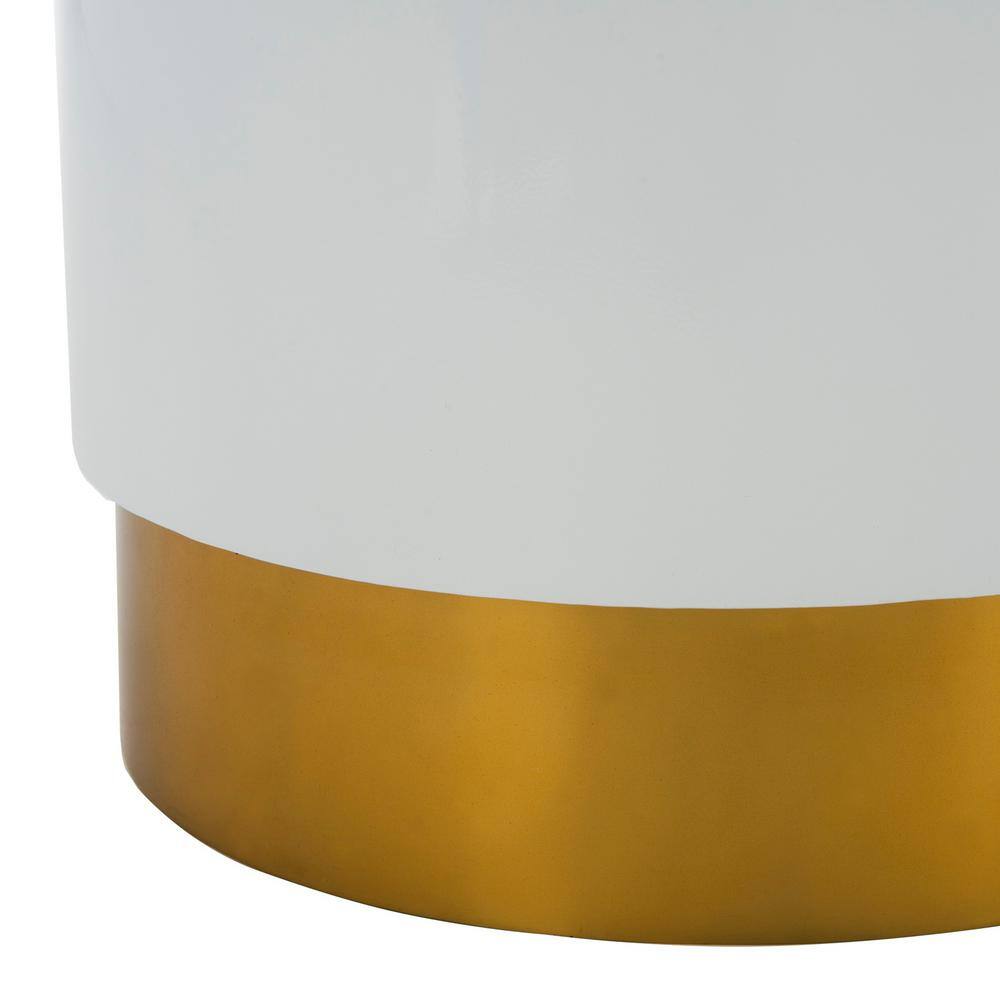 18" Transitional Angelo Round Side Table in White & Gold