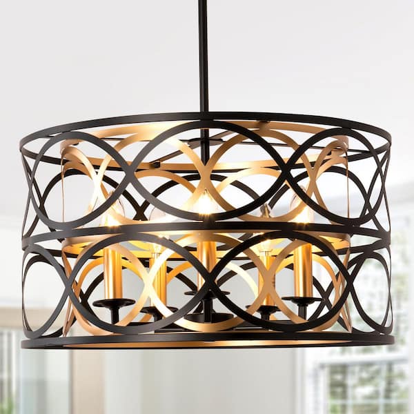 Oaks Aura Beatrice 5-Light Matte Black Modern Industrial Adjustable Iron Chandelier for Dining and Living Rooms