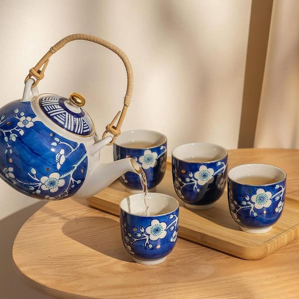 ふっちゃ JFVKAF Handcrafted Japanese Ceramic Tea Set with Plum Blossom