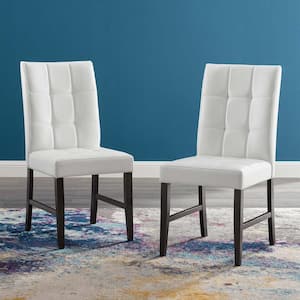 Promulgate Biscuit Tufted Upholstered Faux Leather Dining Side Chair in White (Set of 2)