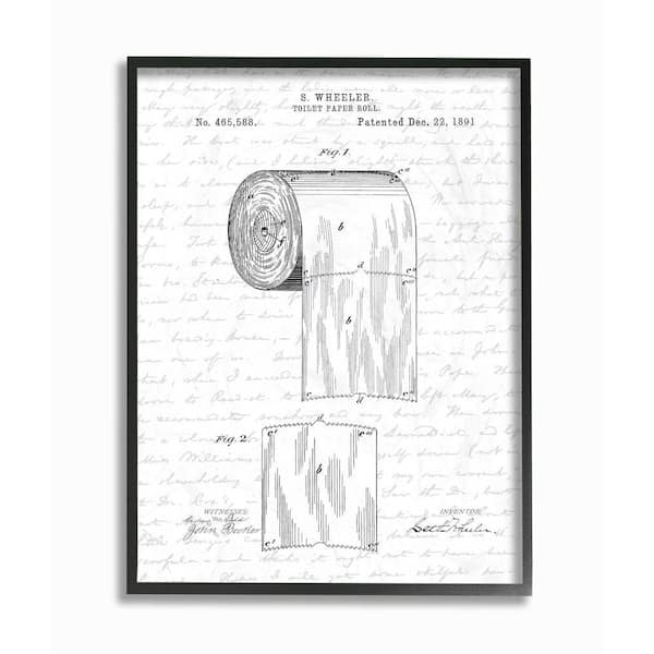 Stupell Industries "Toilet Paper Roll Patent Black And White Bathroom Design "Lettered and Lined Framed Abstract Wall Art 14 in. x 11 in.