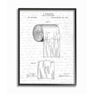 "Toilet Paper Roll Patent Black And White Bathroom Design "Lettered and Lined Framed Abstract Wall Art 30 in. x 24 in.