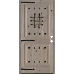 36 in. x 80 in. Mediterranean Knotty Alder Left-Hand/Inswing Glass Speakeasy Grey Stain Solid Wood Prehung Front Door