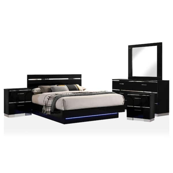 Furniture of America Gensley 5-Piece Black and Chrome California King Bedroom Set