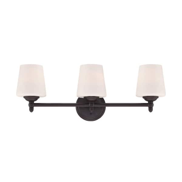 Designers Fountain Darcy 3-Light Oil Rubbed Bronze Vanity Light with White Opal Glass Shades