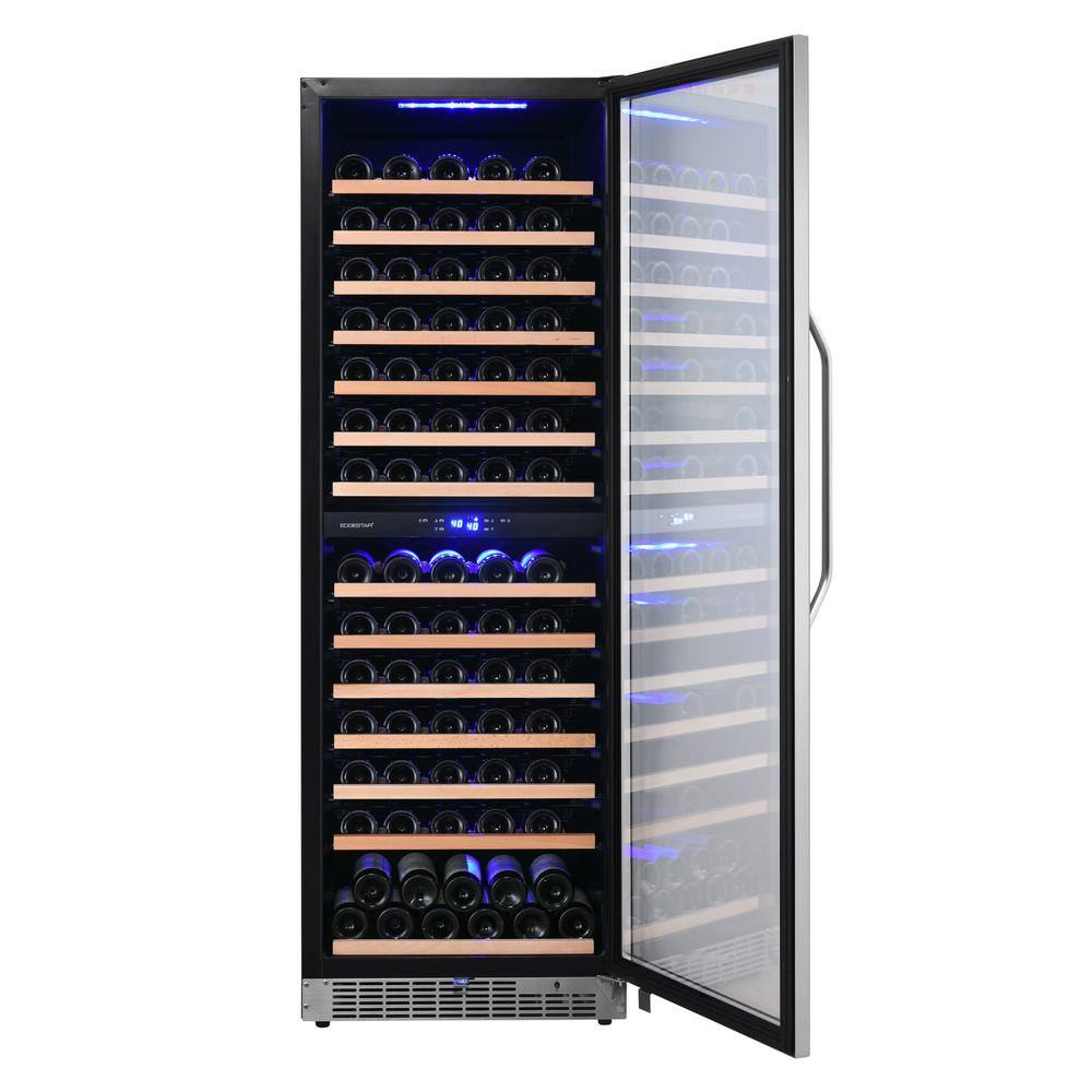 141 Bottle Dual Zone Stainless Steel Wine Refrigerator with Interior Lighting