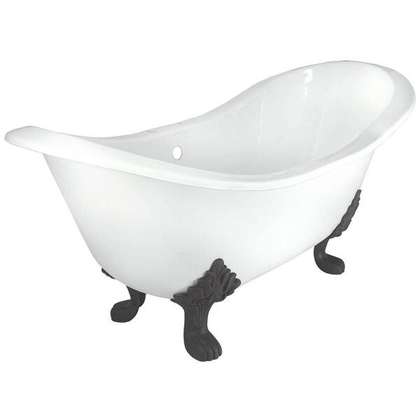 Elizabethan Classics 71 in. Double Slipper Cast Iron Tub Rim Faucet Holes in White with Lion Paw Feet in Chrome