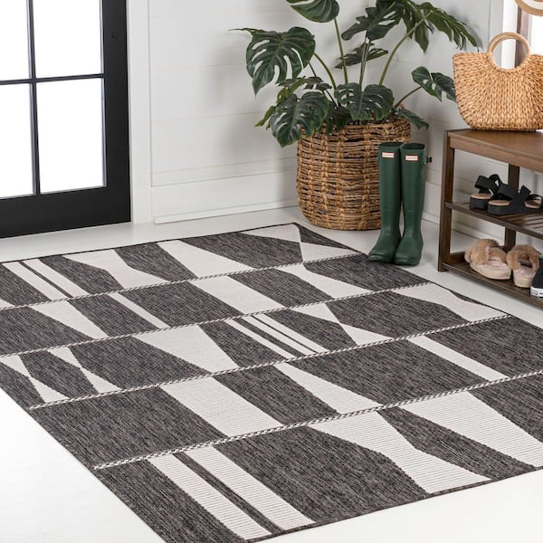Odette Modern Geometric Abstract 2-Tone Black/Cream 8 ft. x 10 ft. Indoor/Outdoor Area Rug