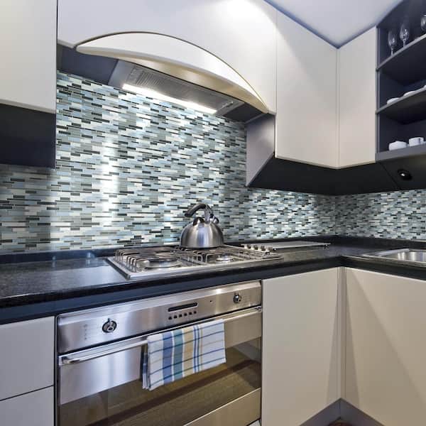 Stratosphere Blue Pencil 12.875 in. x 12.375 in. Interlocking Glossy Glass Mosaic Tile (11.06 sq. ft./Case)