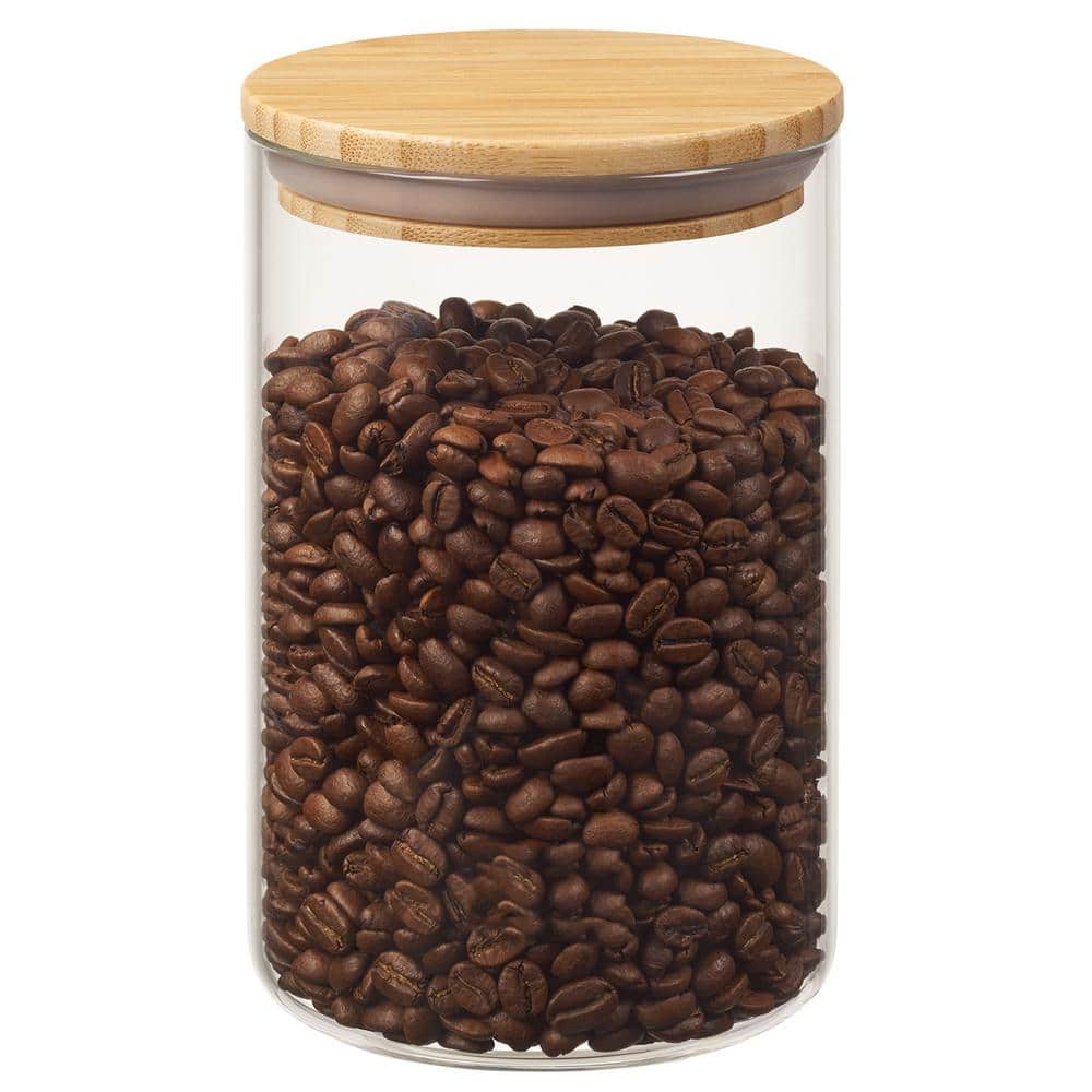 Clear Glass Cylinder Canisters with Bamboo Lids - Set of 3