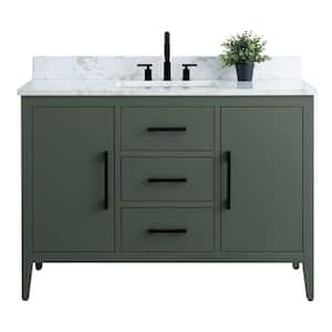 48 in. W x 22 in. D x 34 in. H Single Sink Bathroom Vanity Cabinet in Vintage Green with Engineered Marble Top