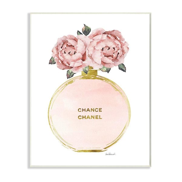 Stupell Industries Vintage Pink Florals in Round Fashion Fragrance Bottle Wood Wall Art - 13 x 19