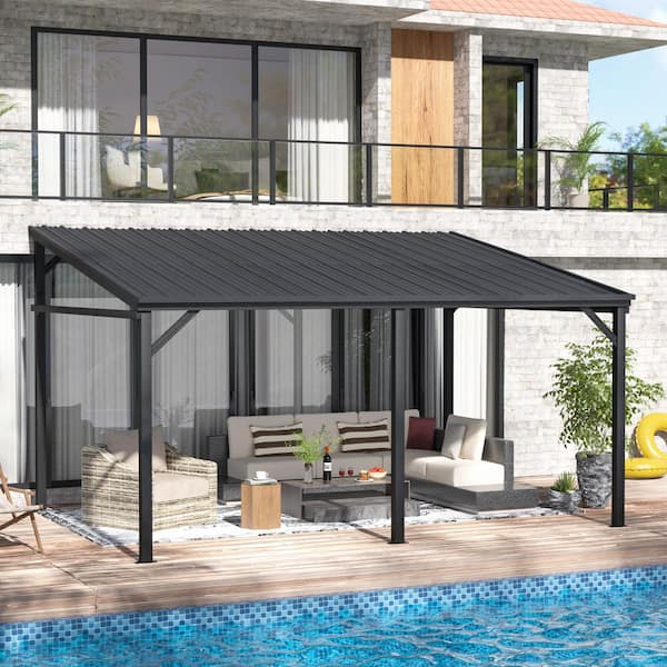 VEIKOUS 14 ft. x 10 ft. Patio Covers with Metal Roof Wall-Mount Gazebo Pergola