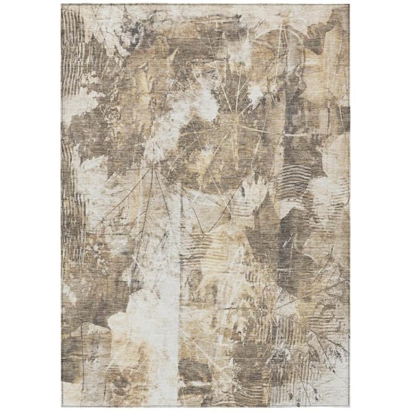 Taupe and Ivory 10 ft. x 14 ft. Woven Floral Rectangle Indoor/Outdoor Area Rug