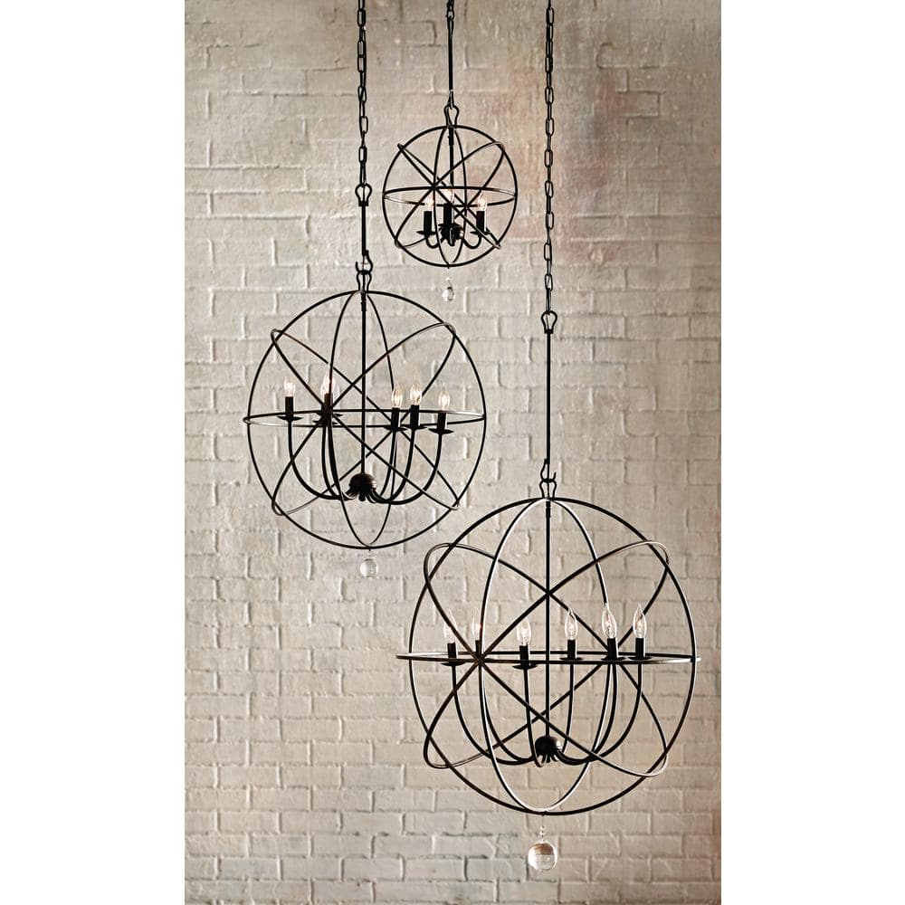 Solaris English Bronze 6-Light Chandelier with Clear Glass Drops