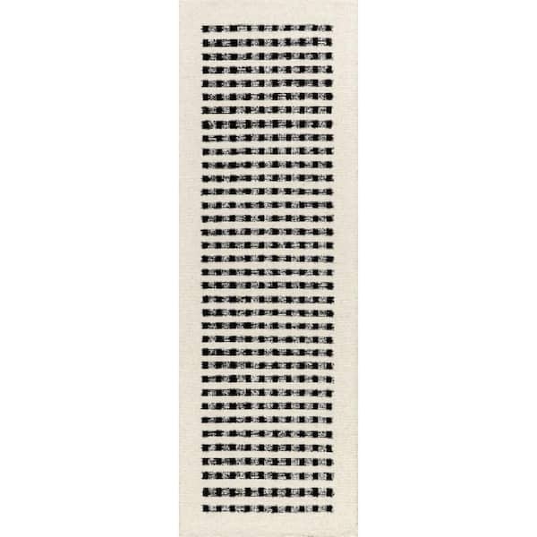 Adahlia 2 ft. 6 in. x 8 ft. Ivory Checkered Wool Area Rug