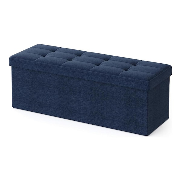 Benjara 43.31 in. Navy Blue Backless Bedroom Bench with Tufted Seat and Removable Top