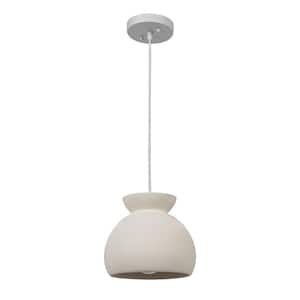 Sienna 1-Light Matte White Pendant Light with Ceramic Shade and White Fabric Cord