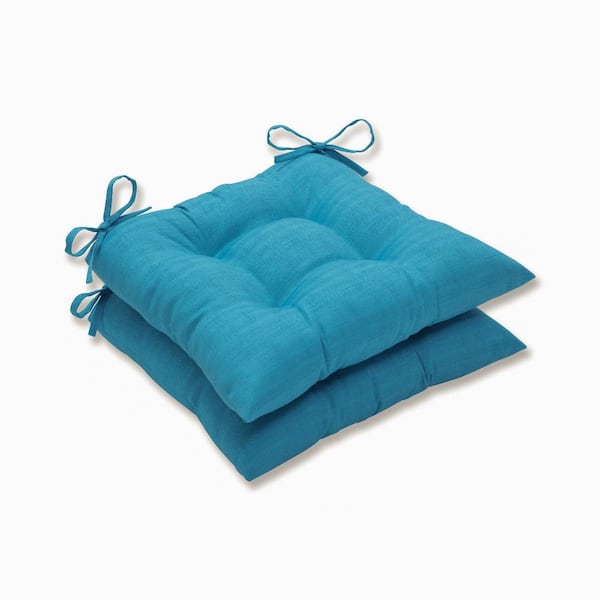 Pillow Perfect Solid 19 in. x 18.5 in. Outdoor Dining Chair Cushion in Blue (Set of 2)