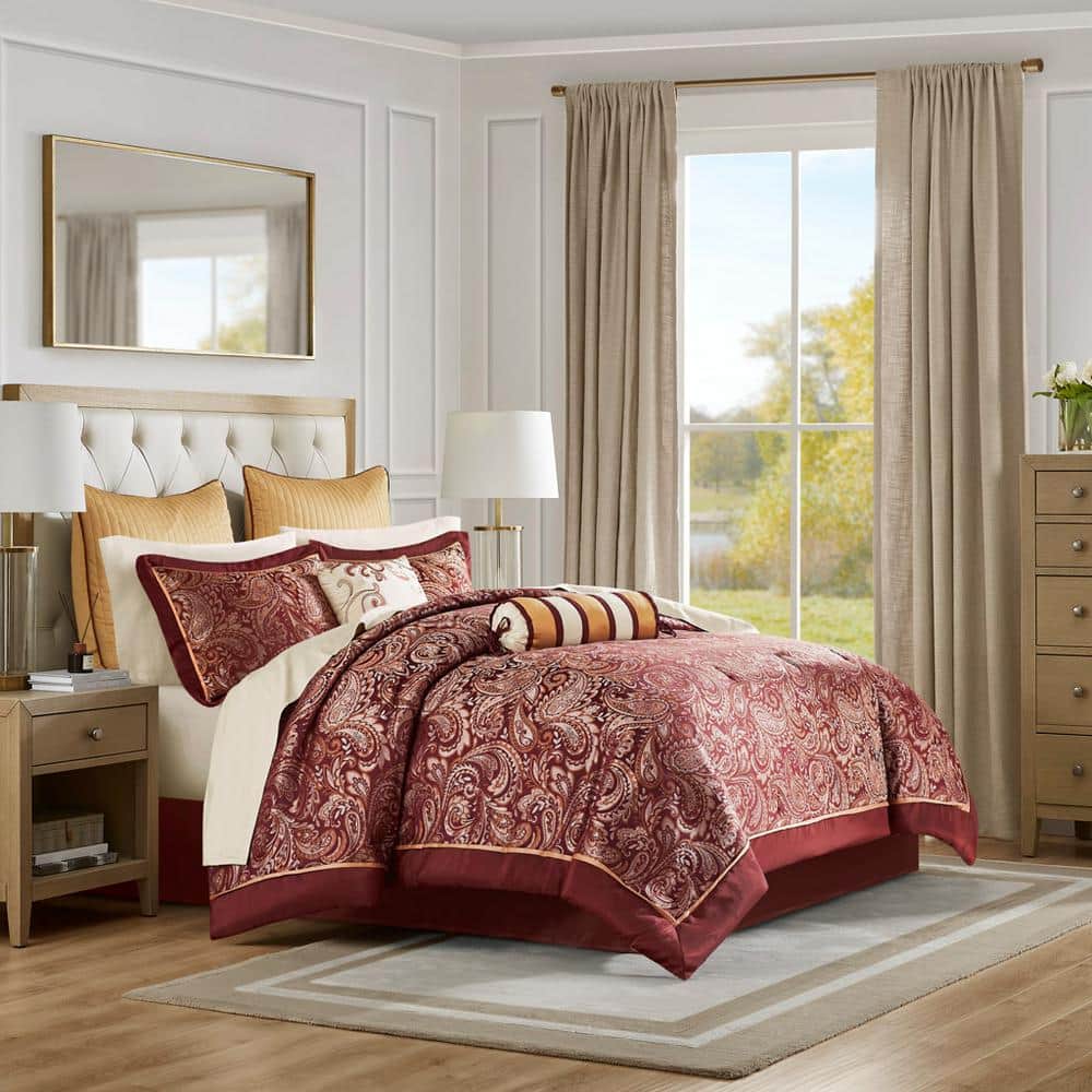 King Red Jacquard Cotton 12-Piece Comforter Set
