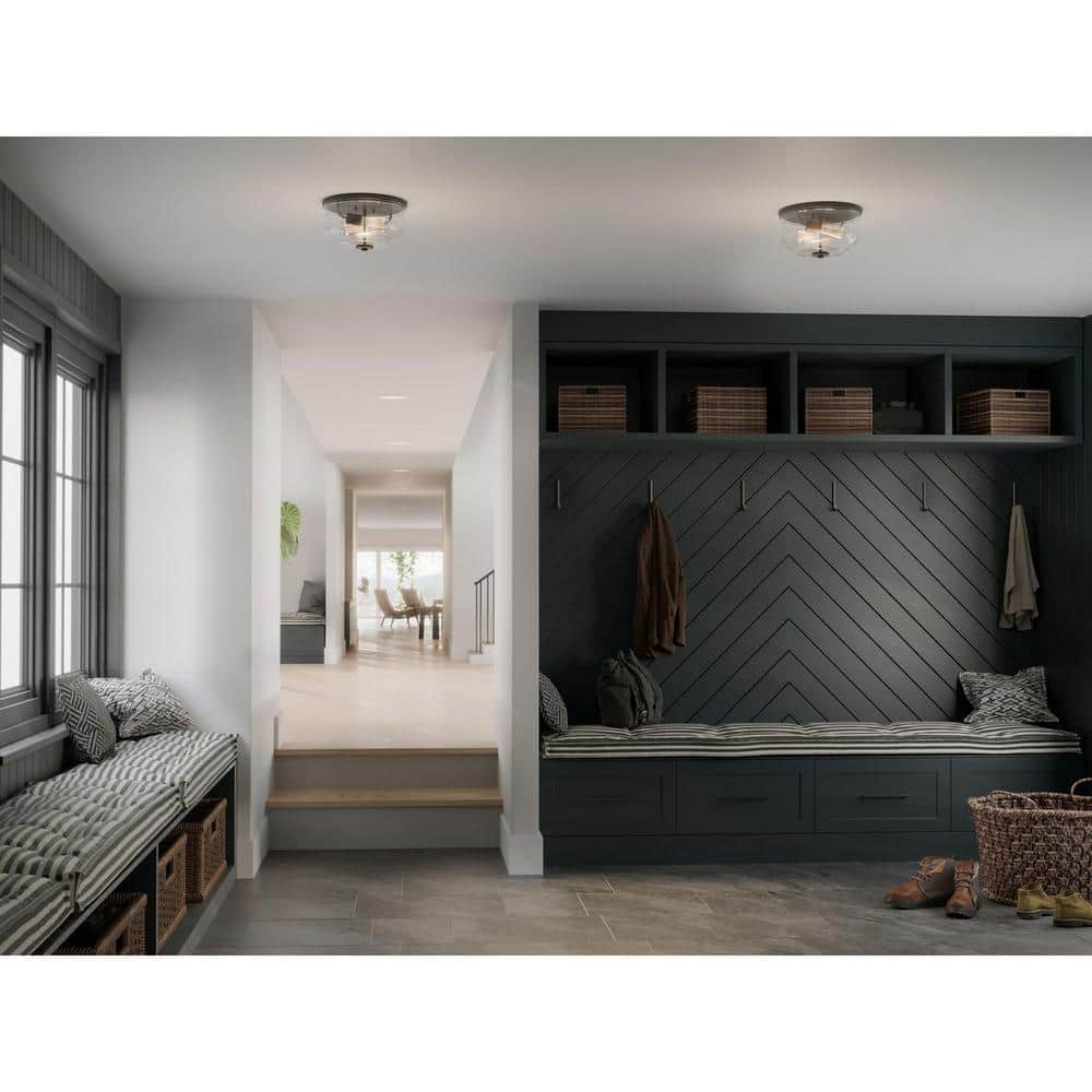 Rushton 2-Light Graphite Clear Glass Industrial Flush Mount Ceiling Light price history on PriceWatchPro
