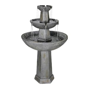 43.3 in. H Cement Birdbath Fountain-3-Tiers Zen Free-standing Fountains Outdoorwith Pump for Patio, Yard, Deck, Lawn