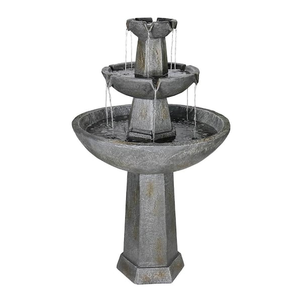 Watnature 43.3 in. H Cement Birdbath Fountain-3-Tiers Zen Free-standing Fountains Outdoorwith Pump for Patio, Yard, Deck, Lawn