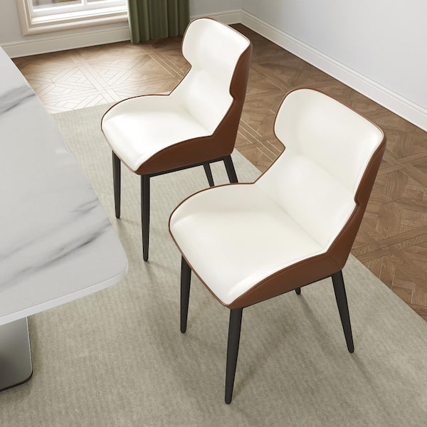 Set of 6 PU Leather Dining Chair Morden Desk Chair with Black Iron Legs in Brown