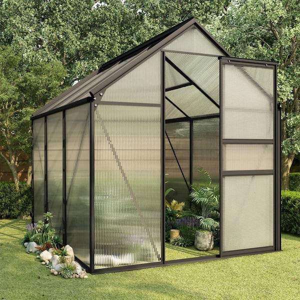 Tunearary 74.8 in. L x 74.8 in. W Aluminum Black Walk-in Polycarbonate Greenhouse with Roof, Vent, Door
