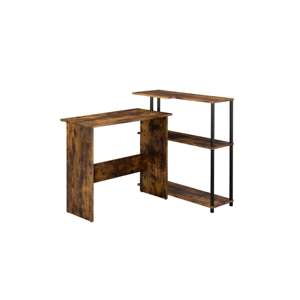 Elegant Black Wood Desk with Built-in Bookshelf and Drawer