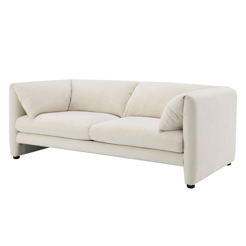 Beige Linen Tufted 2-Seat Loveseat with Wood Frame