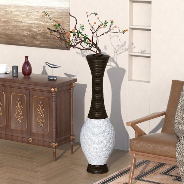 Unbranded 39 in. Standing Floor Vase with Elegant 2-Tone Dark Brown Finish and Durable Artificial Rattan for Home Decor