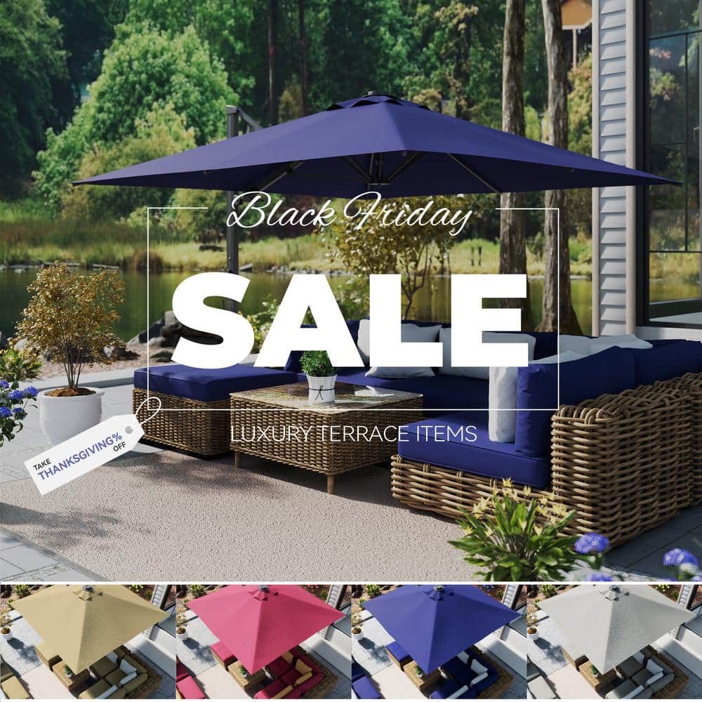 10ft Navy Blue Aluminum Cantilever Patio Umbrella with LED Lights