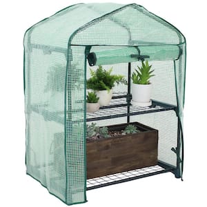 Sunnydaze 2 ft. 2.5 in. x 1 ft. 7 in. x 3 ft. Portable 2-Tier Mini Greenhouse for Outdoors - Green