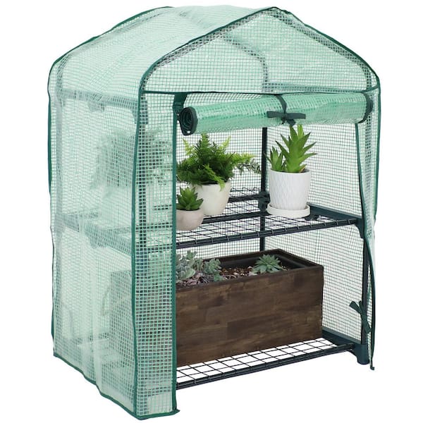 Sunnydaze Decor Sunnydaze 2 ft. 2.5 in. x 1 ft. 7 in. x 3 ft. Portable 2-Tier Mini Greenhouse for Outdoors - Green