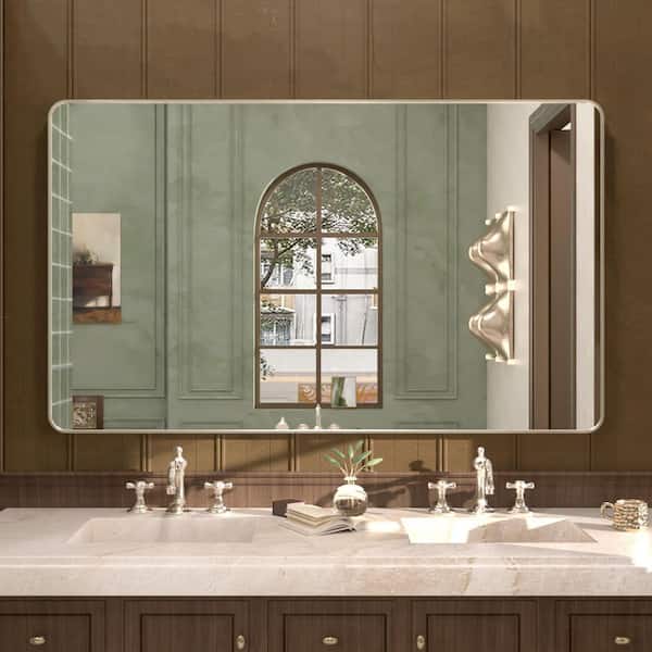 Hermitage Bath Zyphi 60 in. W x 36 in. H Rectangular Framed Wall Bathroom Vanity Mirror in Brushed Nickel