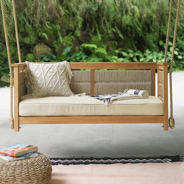 Cambridge Casual Cambridge Casual Blaine Teak Wood Porch Swing with Tan Cushion