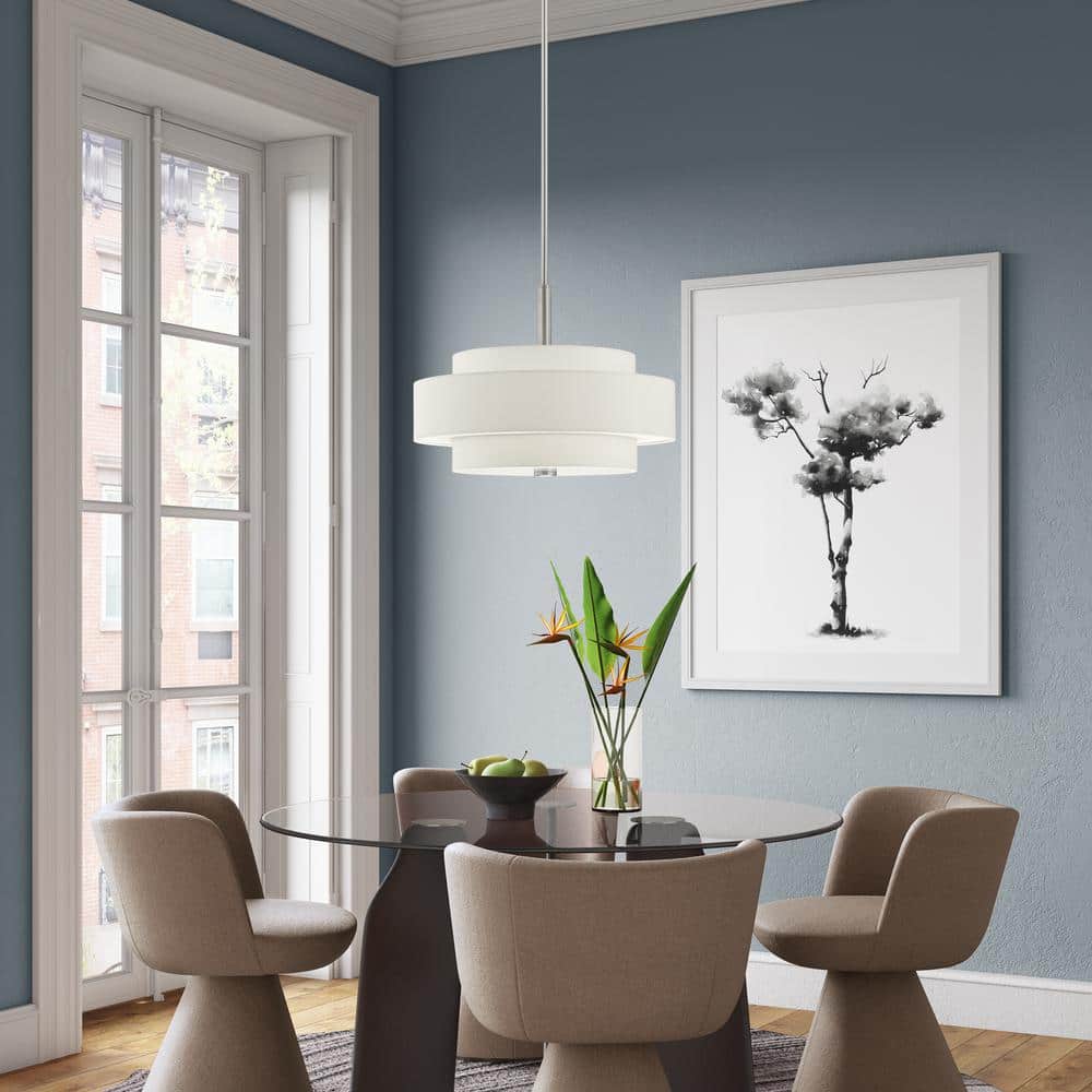 Meridian Brushed Nickel 4-Light Pendant with Off-White Fabric Shade