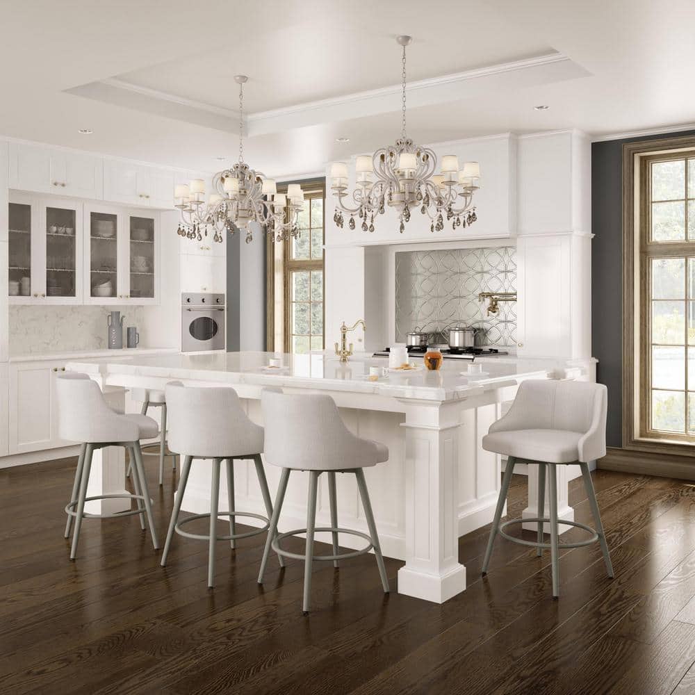 White Wood and Metal Swivel Bar Stool with Upholstered Seat