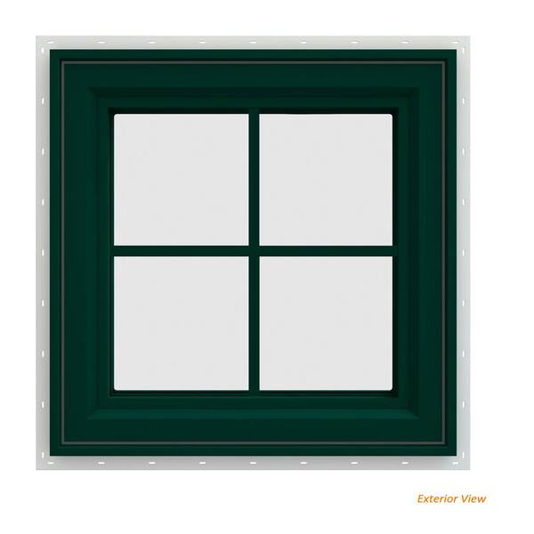 JELD-WEN 23.5 in. x 23.5 in. V-4500 Series Green Painted Vinyl Left-Handed Casement Window with Colonial Grids/Grilles